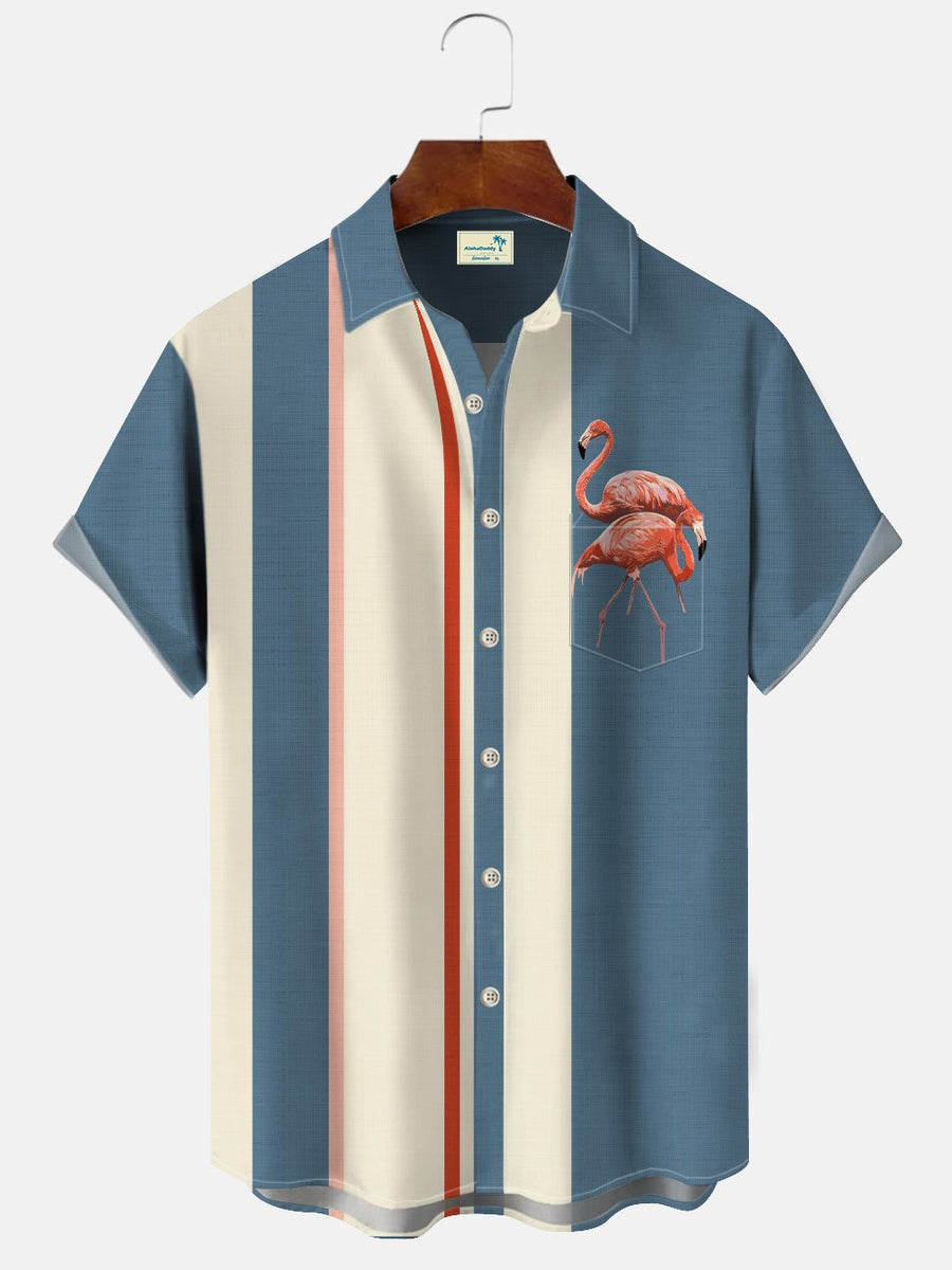 Blue Casual Pockets Flamingo Shirts - Alohadaddy – AlohaDaddy