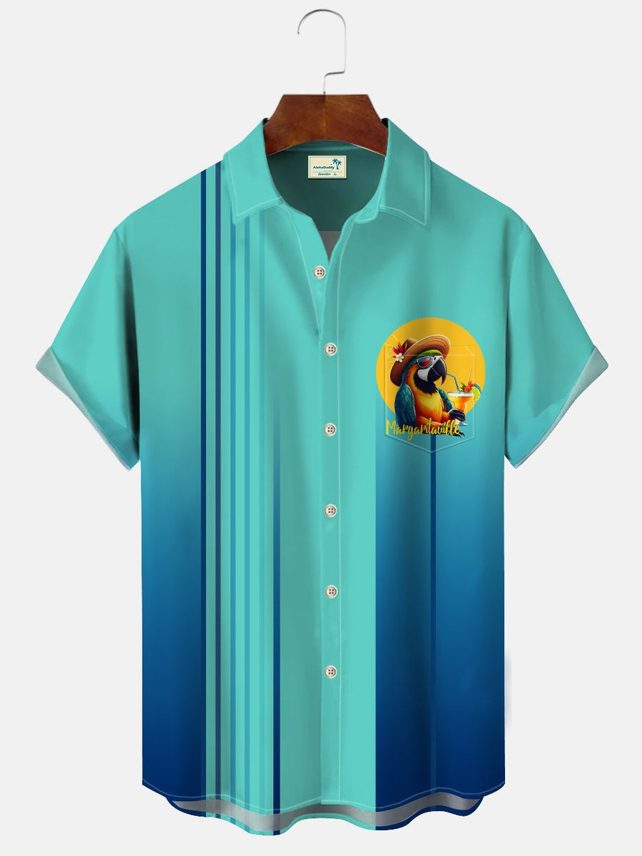 Aqua Blue Casual Parrot Pockets Shirts - Alohadaddy – AlohaDaddy