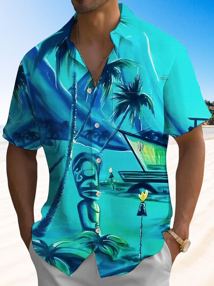 Aqua Blue Coconut Tree Pockets Vintage Series Shirts - Alohadaddy ...